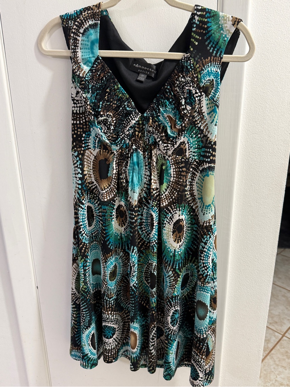connected apparel Teal, Black and Brown Printed V-Neck Sleeveless Dress